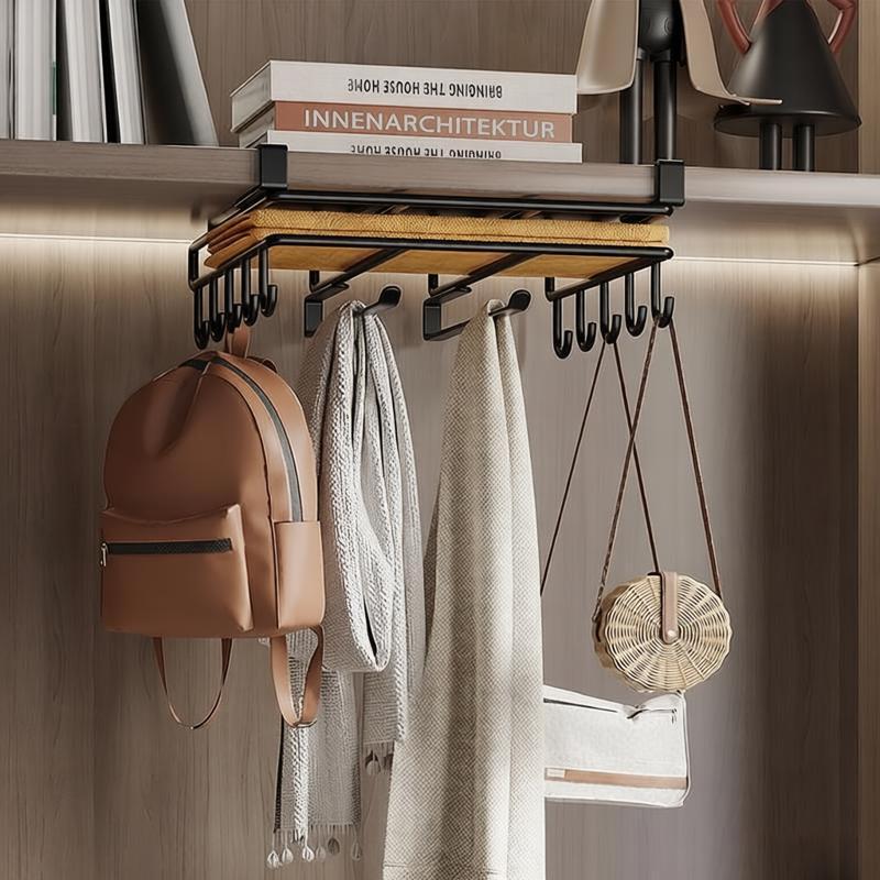 1Pc Wall-Mounted Kitchen Hanging Organizer Rack Multipurpose Under Cabinet Storage With Hooks For Utensils And Tools