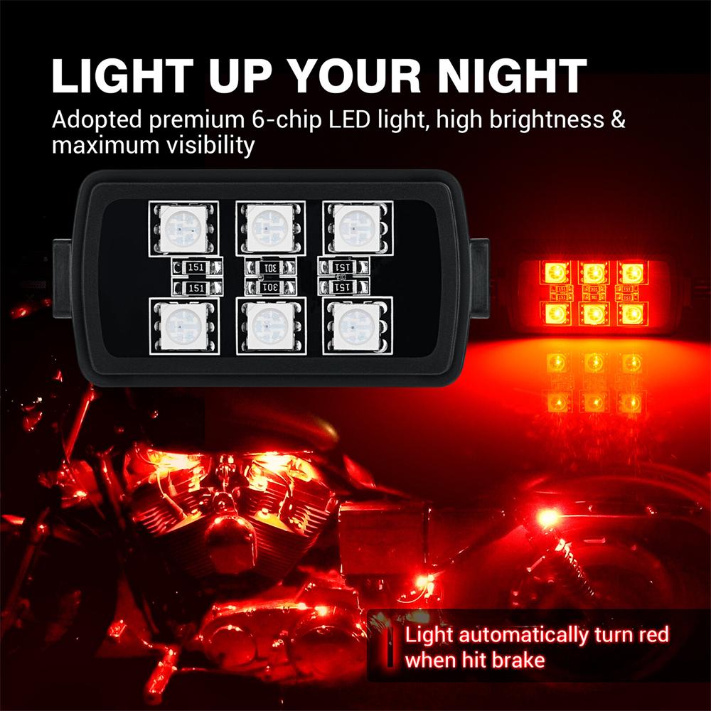 8 Stück Motorrad RGB LED Streifen Lichter Kit mit Bremslicht Funktion