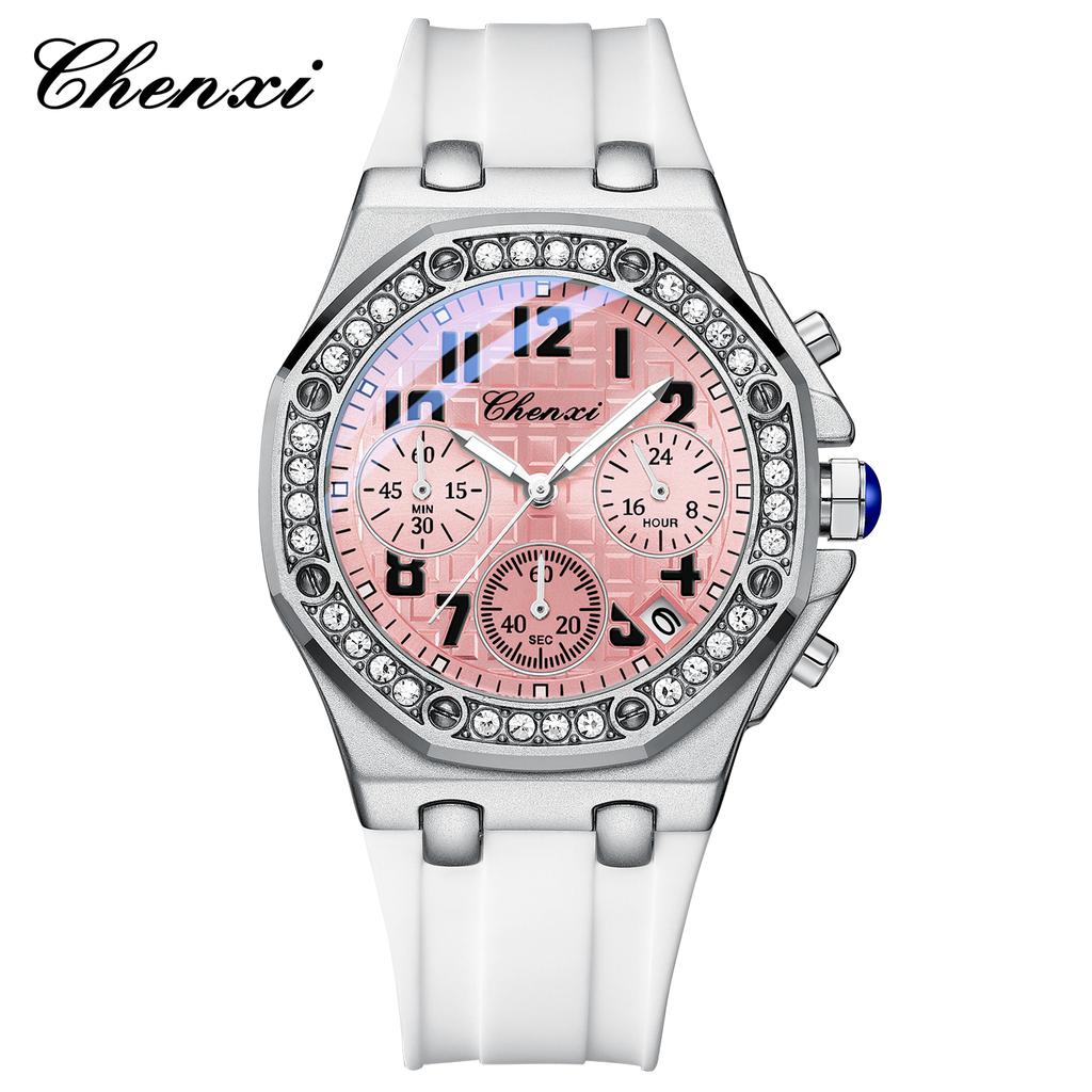 Watches For Women Diamond Dial Quartz Watch Fashion Chronograph Luminous Calendar Waterproof Silicone Sports Wristwatch Student