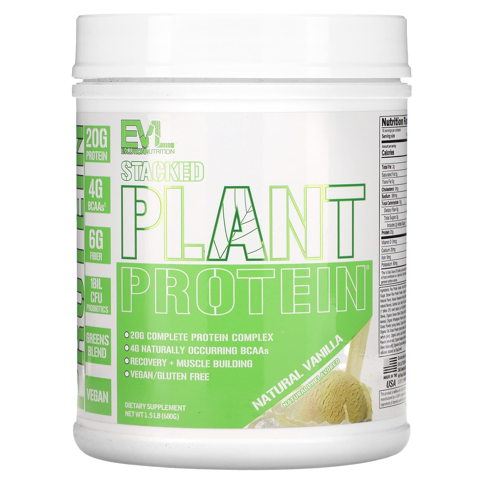 

EVLution Nutrition, Stacked Plant Protein, Natural Vanilla, 1.5 lb (680 g)