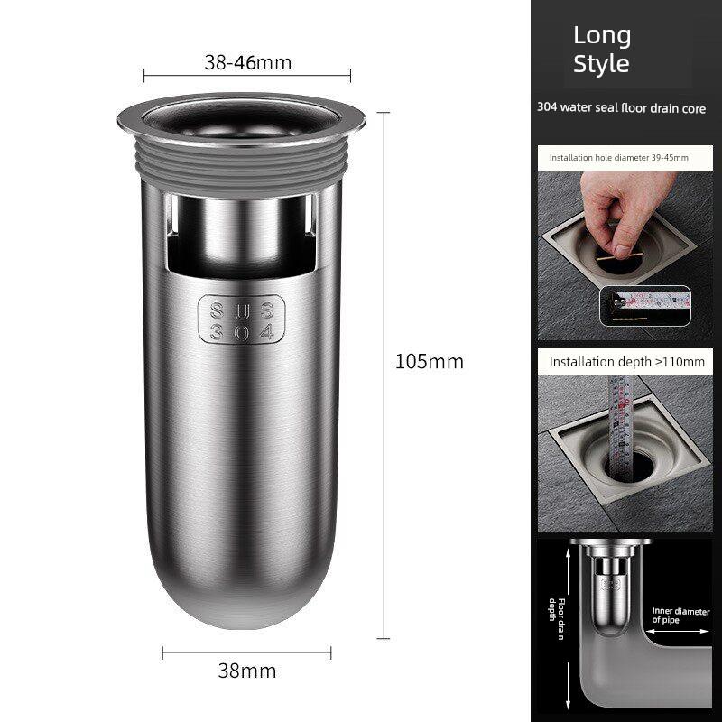 German Anti-Odor Drain Device for Bathroom Sewer, Anti-Odor and Anti-Insect Silicone Cover, Stainless Steel Universal Inner Core