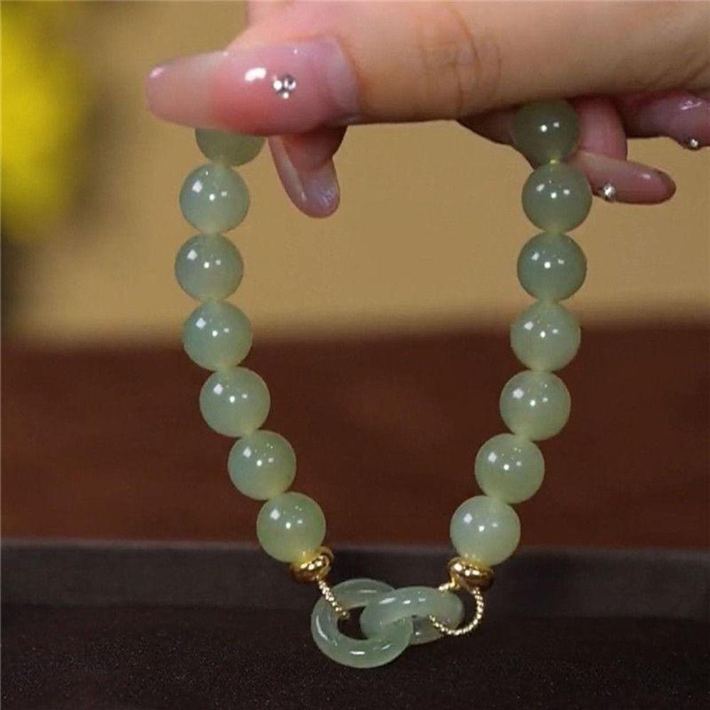 Double Ring Design Interlocking Bracelet Imitation Jade Bangle Jewelry  Women Accessories