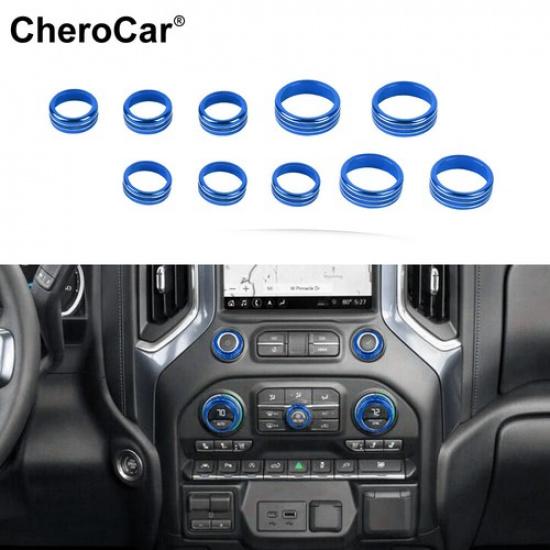10Pc Center Console Switch Knob Rings Trim For Chevy Silverado 19+ /Suburban 20+
