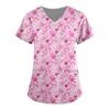 Women Valentines Day Ladies Nurse Uniform Love Print Gradient Short Sleeve Pocket Work Shirt Tunics Carer Medical Nursing Blouse