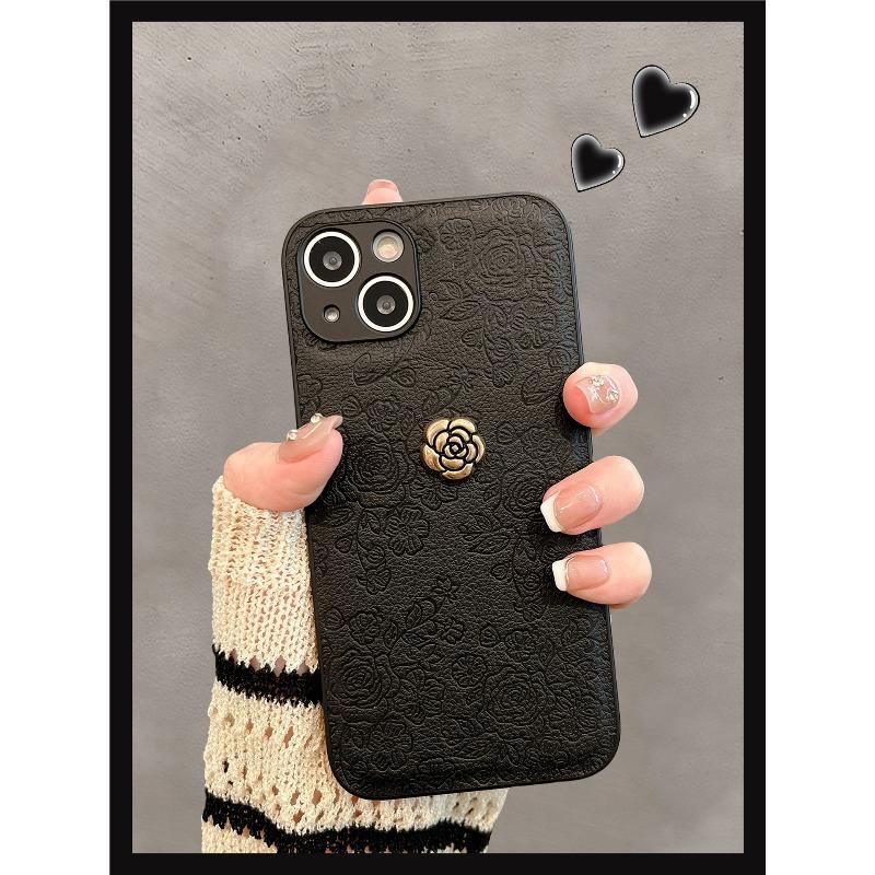 Camellia Ins Style for IPhone17 Mobile Phone Case for Apple 15PRO Embossed 16 Simple Solid Color Protective Cover