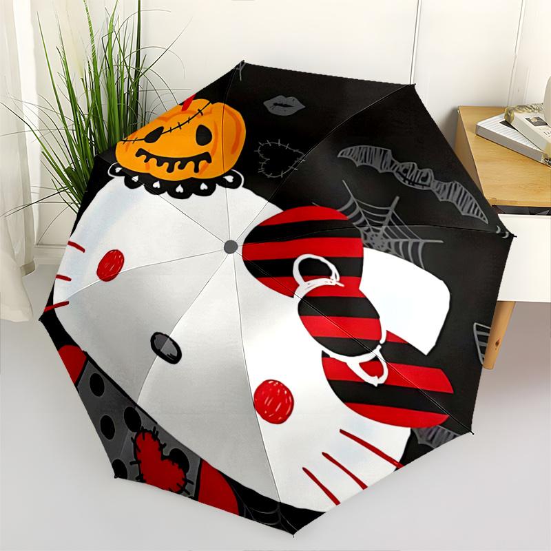 

1pc Hello Kitty Halloween Edition Automatic Opening/Closing Umbrella - Portable Three-Fold Design with 8-Bone Iron Frame - Outdoor, Gift for Fans, Tra