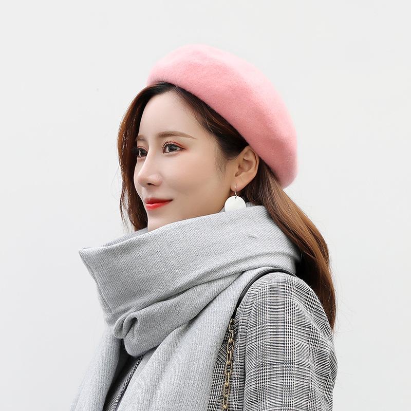 

New Beret Women S Autumn And Winter Korean Version Japanese Versatile Wool Retro British Star Anise Pumpkin Painter Hat [56-58] adjustable