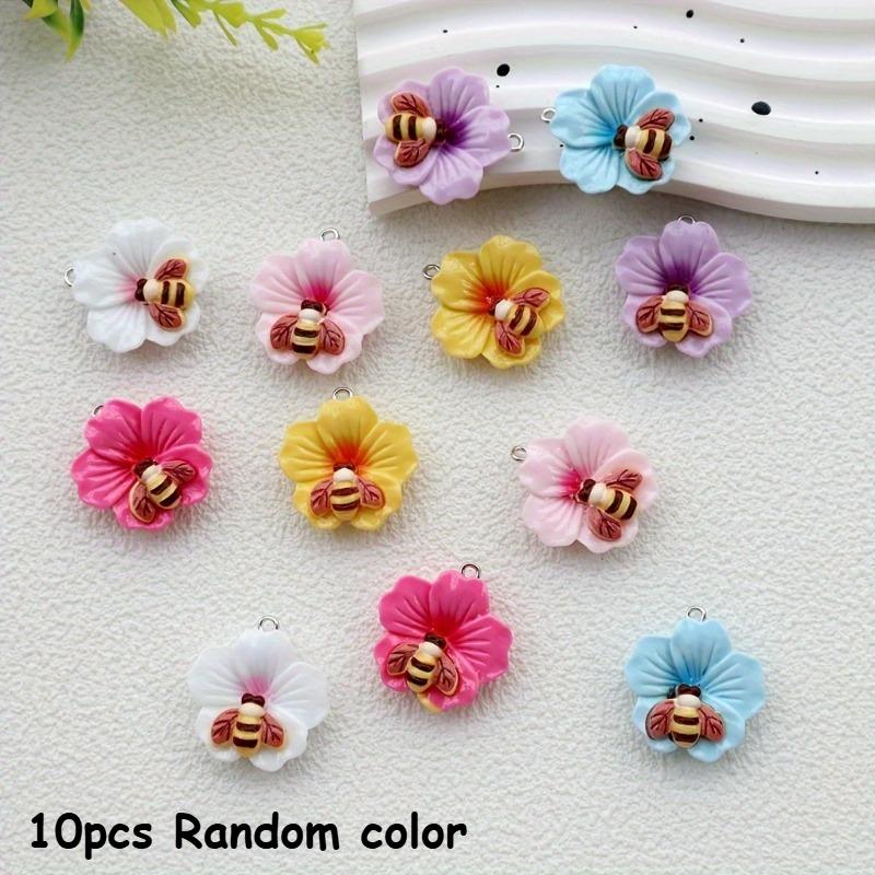 

10pcs Resin Flat-Back Charms with Bee and Flower Design for DIY Supplies - Resin Crafts Decorative Elements for Scrapbooking