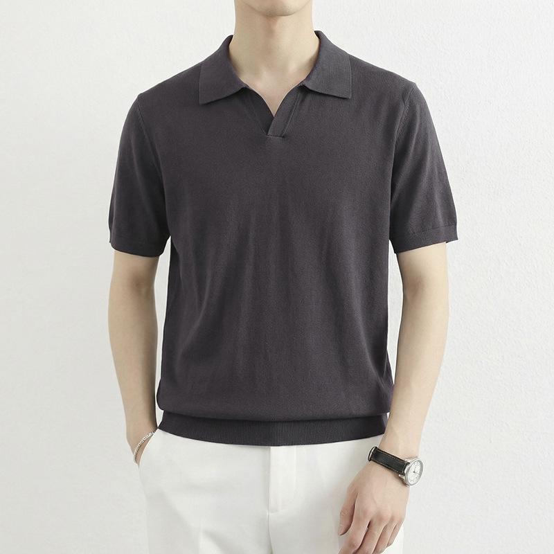 Men's Light Luxury Summer Polo Knit Shirt with Lapel