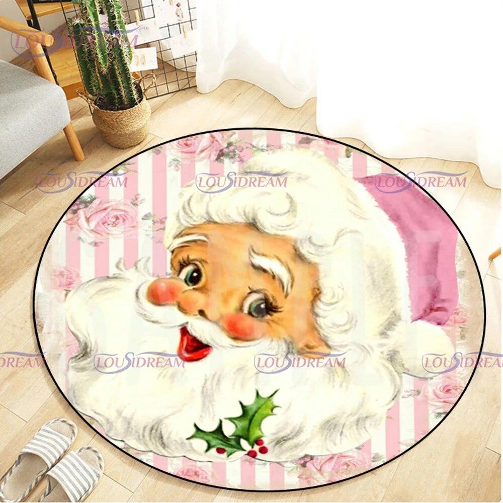 Christmas Snowman Round Carpet Floor Mat Living Room Carpet Kitchen Mat Santa Claus Carpet Picnic Mat Children's Room Decor