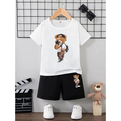 Summer Set Fashionable Children's Printed Short Sleeved T-shirt Top and Shorts