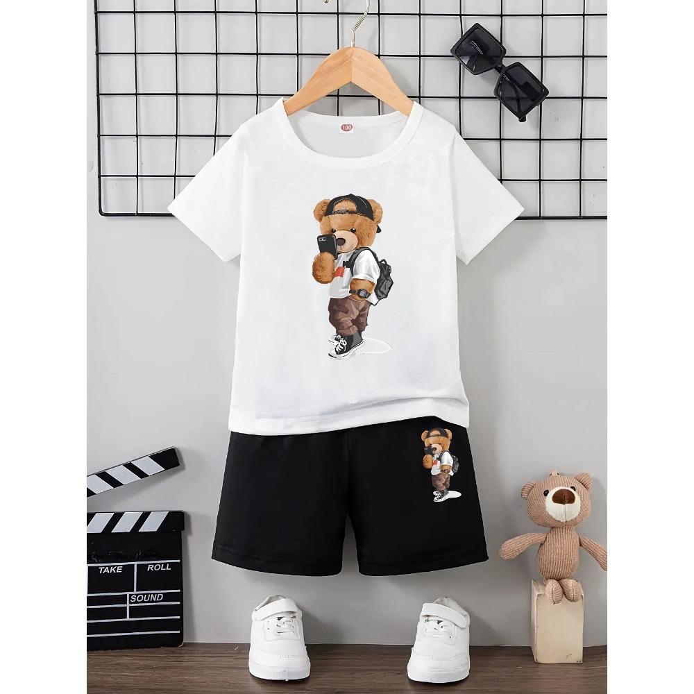 Summer set fashionable children s printed short sleeved T-shirt top and shorts 150