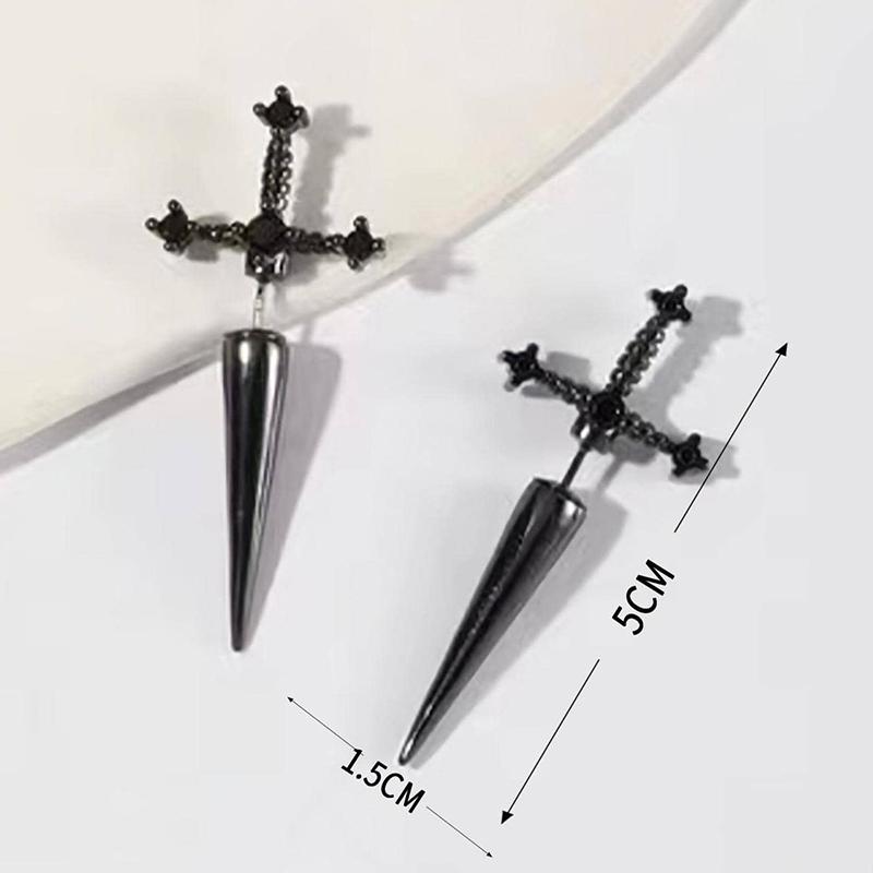 

Hip Hop Cross Sword Stud Earrings For Women Classic Blask Crystal Stone Silver Ox Gold Black Color Personality Simple Jewelery