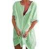 Big Size 8XL Pure Color Shirt Women Deep V Short Sleeve Blouse Summer Leisure Loose T Shirt Dress