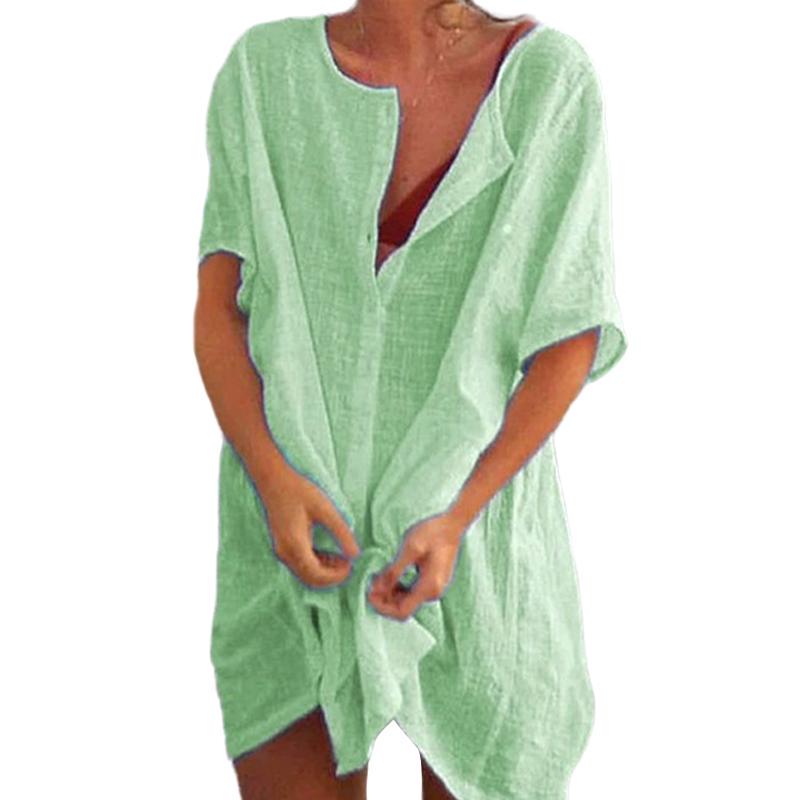 Big Size 8XL Pure Color Shirt Women Deep V Short Sleeve Blouse Summer Leisure Loose T Shirt Dress