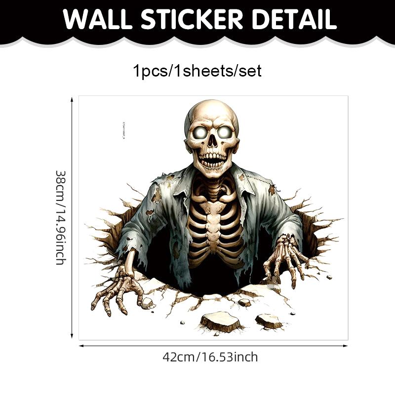 Halloween Wall Stickers 3D Effect Broken Wall Zombies Broken Wall Floor Stickers Pvc Self-Adhesive Bedroom Living Room Horror