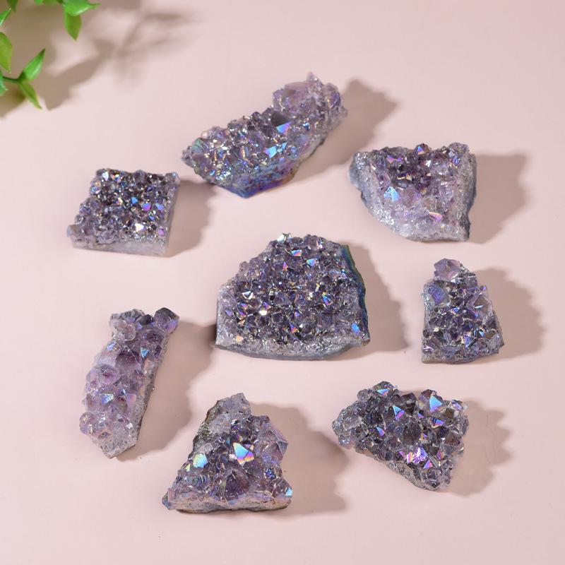 Electroplated Amethyst Cluster Crystal Ornament - Natural Purple Raw Stone Jewelry
