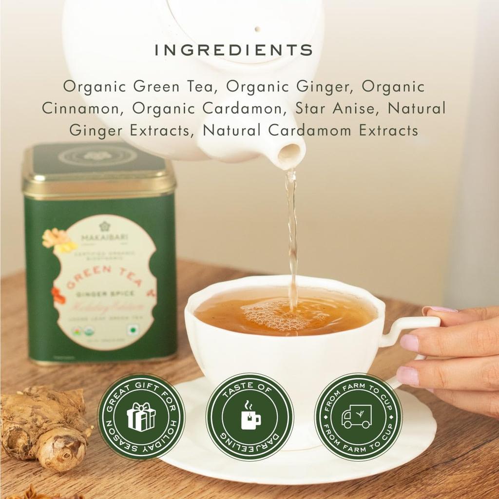 Зеленый чай с Имбирем и специями (100 г), Green Tea Ginger Spice, Makaibari