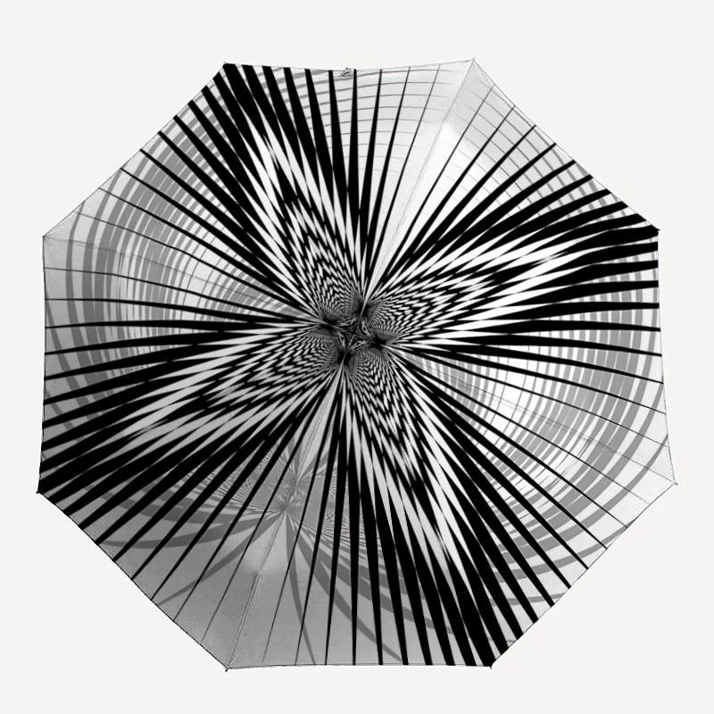 1pc Geometric Circle Pattern Automatic Folding Umbrella - Portable Collapsible Design, 8-Rib Iron Frame, Durable Fabric Yy251125167