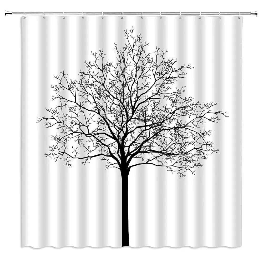 

Forest Moon Shower Curtain For Bathroom Dark Black Nature Gothic Tree Scenery Foggy Woodland Bath Curtain Bathroom Decor,Hooks W60H190(CM)-1 Pcs
