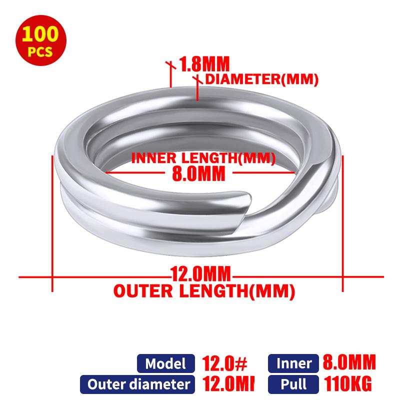 100Pcs Fishing Split Rings Stainless Steel 3.5-12Mm High Quality Strengthen Double Circle Round Snap Pesca Accessories