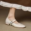 French Casual Women's Single Shoes Retro Mary Jane Shoes Spring and Summer New Versatile Light Mouth Leather Shoes Flat Heel Square Head Commuting