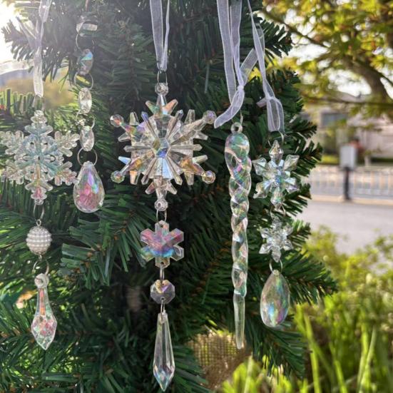 18 Pcs Crystal Christmas Ornaments for Tree Clear Acrylic Snowflake Icicle Hanging Ornaments with Drop Pendants for Winter Wonderland Chandelier
