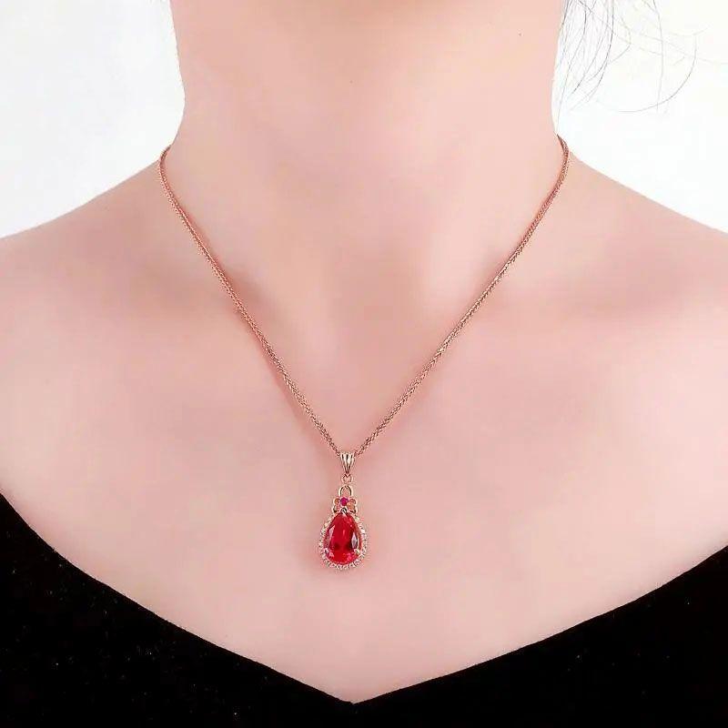 Exquisite Russian 585 Purple Gold Temperament Ins Cold Wind Color Gold Plated Rose Gold Fashion Water Drop Redstone Pendant