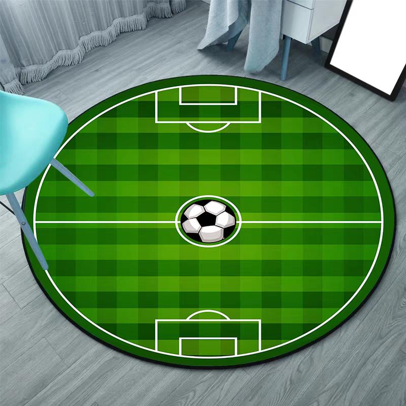 Fußballfeld Runder Schlafzimmerteppich Niedliche Cartoon Bodenstuhlmatte Schaukelstuhlmatte Strapazierfähig Bettvorleger Matte Heimdekoration