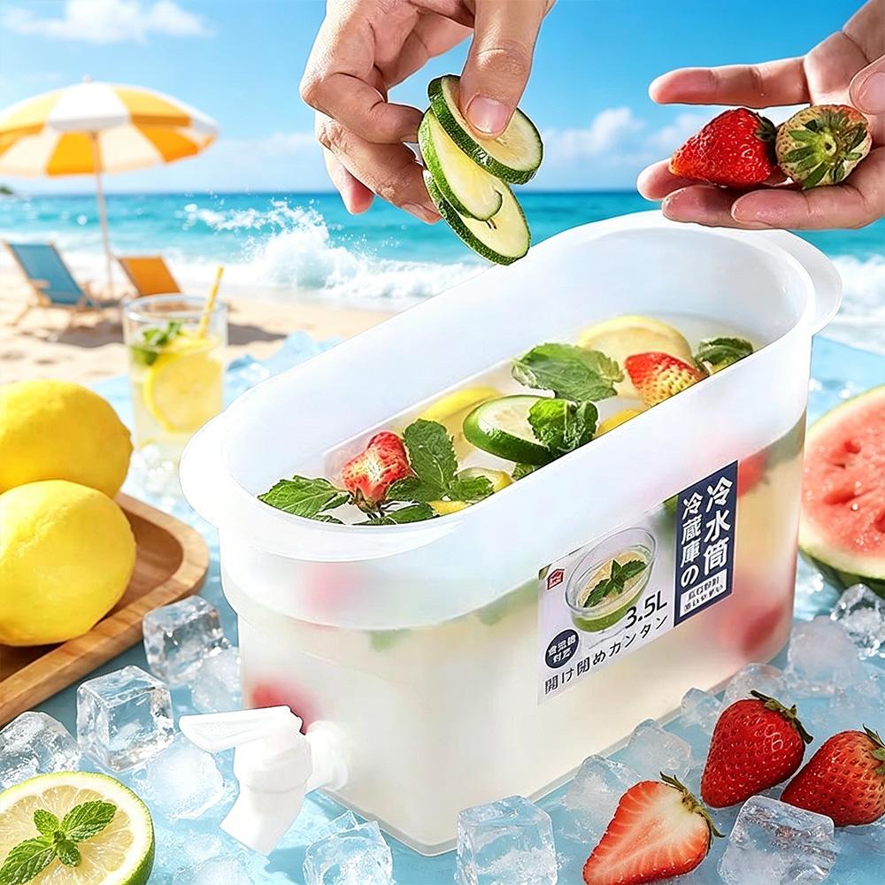 Summer 3.5L Iced Drink Bucket with Tap, Household Water Pitcher, Fruit Tea Infuser Container for Outdoor Camping Party
