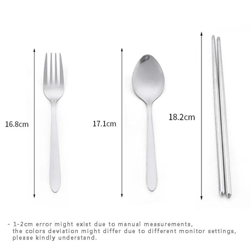3PCS Cutlery Set Place Setting Dinnerware Tableware Stainless Steel Spoon Fork Chopsticks Kit with Case