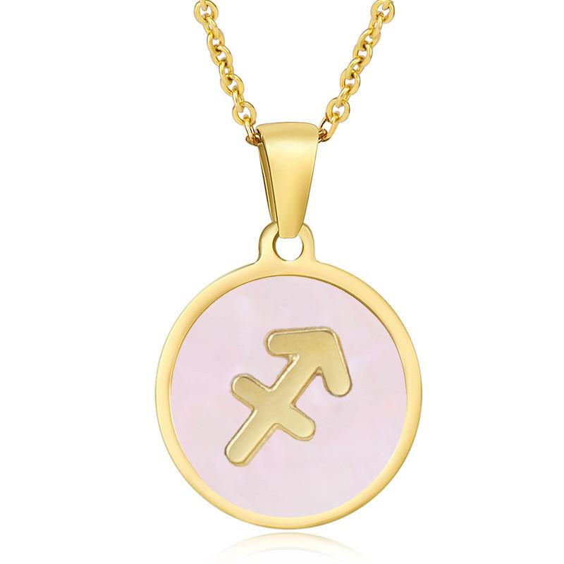 Elegant European & American Zodiac Pendant Necklace - Women's Gold Stainless Steel Constellation Charm