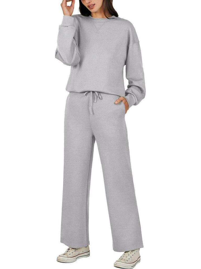European-American Autumn/Winter Crew Neck Pullover & Long Pants Women's Fashion Set