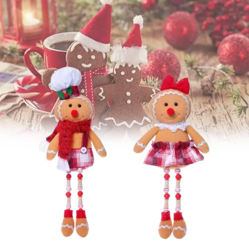 Christmas Decoration Gingerbread Man Wooden Bead Doll Plush Toy Xmas Decorate