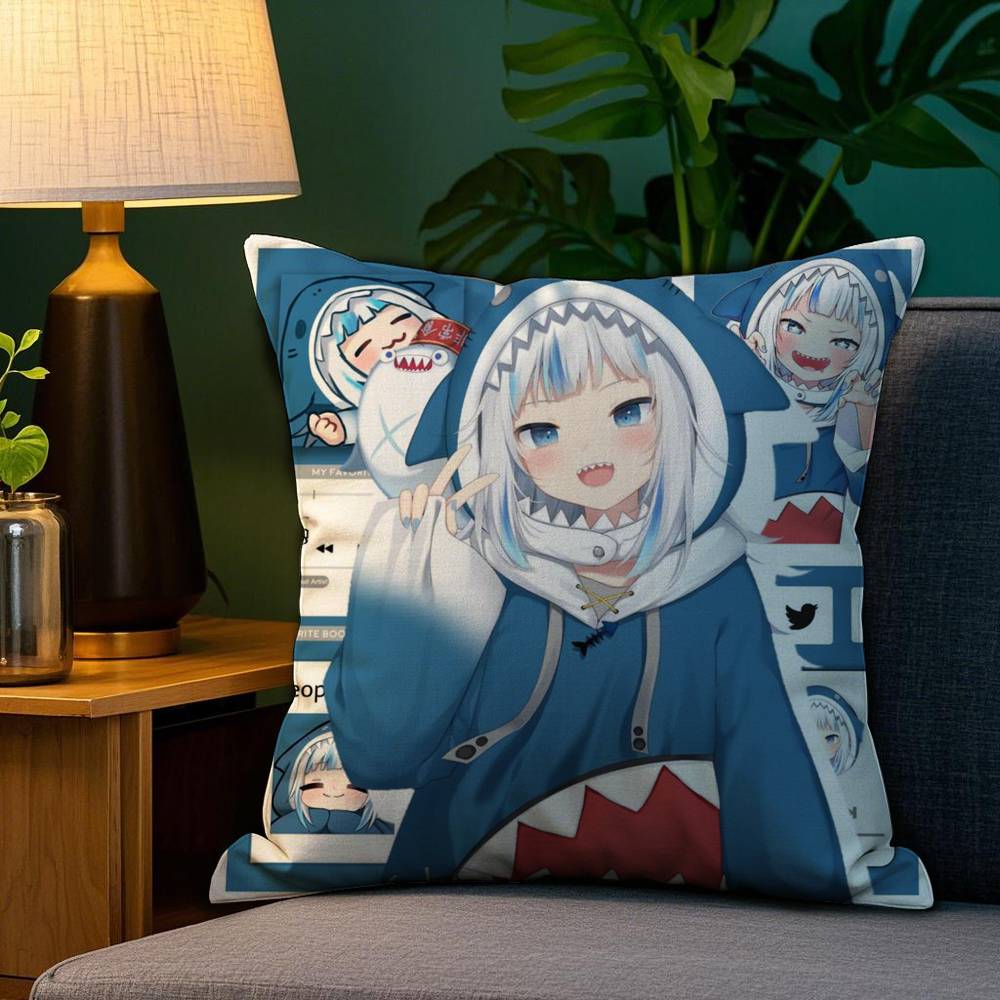 Cute G-Gawr Gura Pillow Case Sofa Living Room Bedroom Double-sided Printing Square Cushion Nap Time Cushion Cover