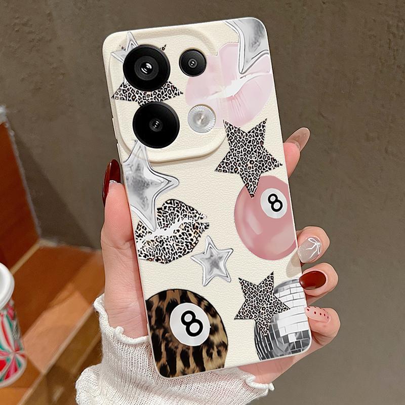 Vintage Leopard Print Stars Billiards Case For Xiaomi Redmi Note 14 13 Pro 5G 4G 12 11 Funda Xiaomi 14T 13T 11T Pro Leather Texture Silicone Cover