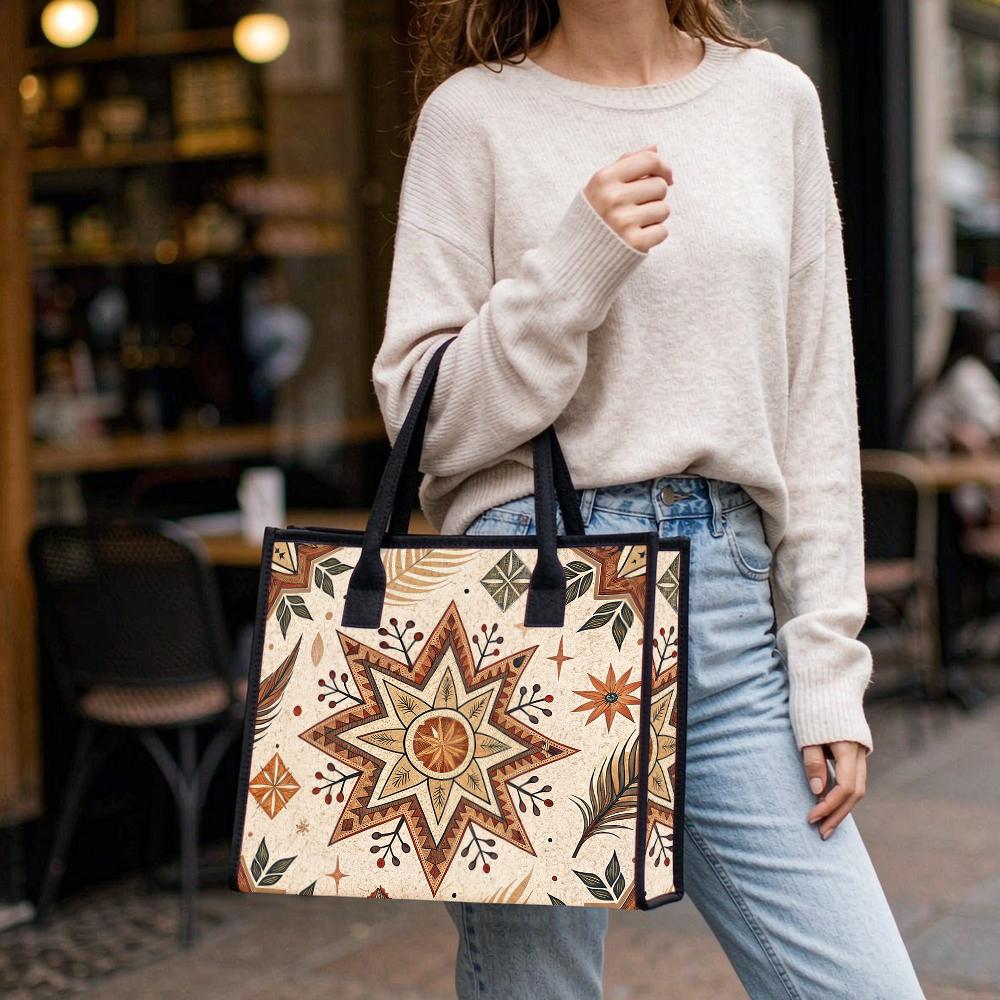 Bohemian Ethnic Star Print Tote Bag for Daily Use