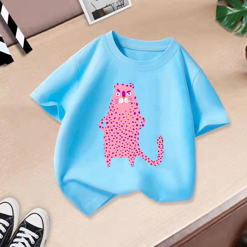 2025 Cute Cat Printed Summer New Product Children's Clothing Children's Short Sleeved T-shirt Baby Fashion T-shirt