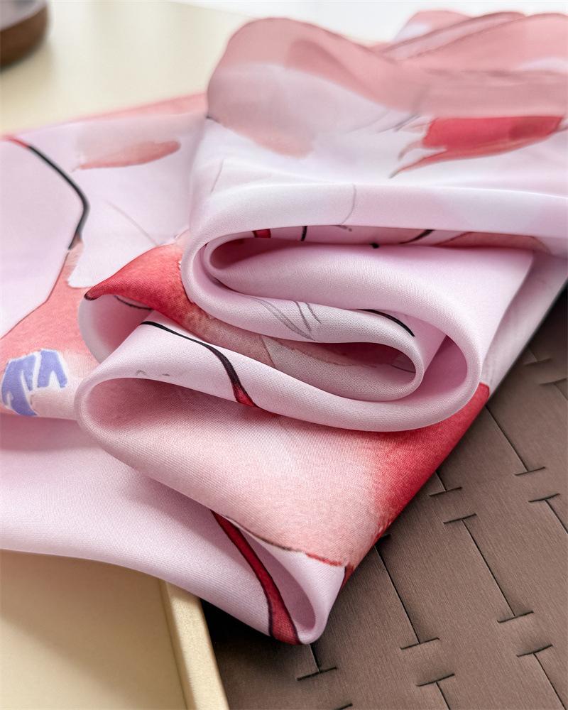 Floral Printed Small Square Scarf For Women Summer Sun Protection