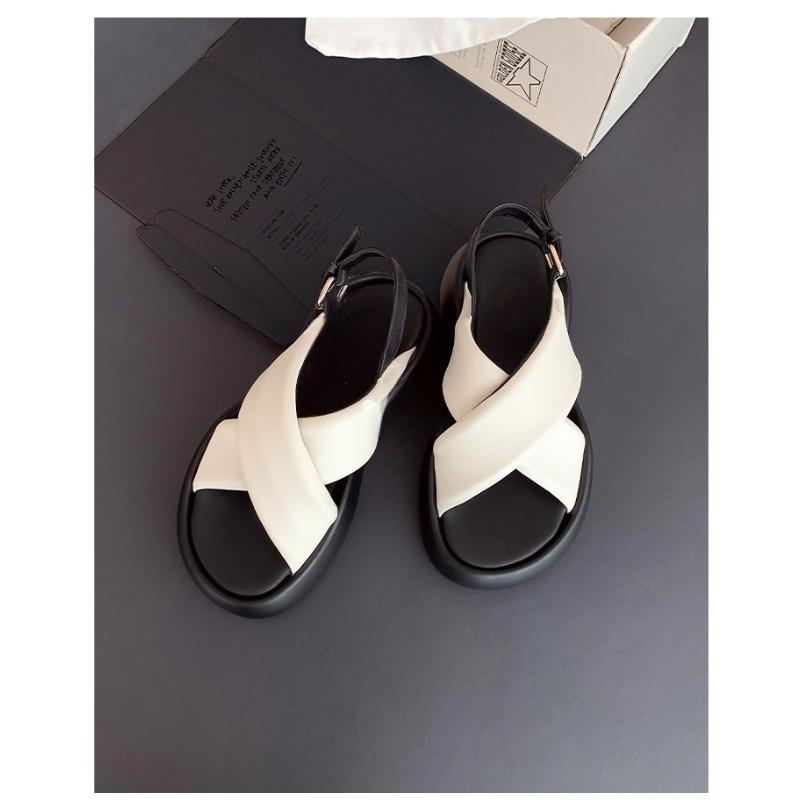 Thick-soled Cross-bubble Bread Sandals for Women One-button Shoes