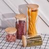 4PCS Glass Airtight Storage Jar Set, Clear Jars with Bamboo Lids, Ideal for Storing Nuts,Candy,Spices,Pasta,Coffee and Snacks, Birthday Holiday Gift