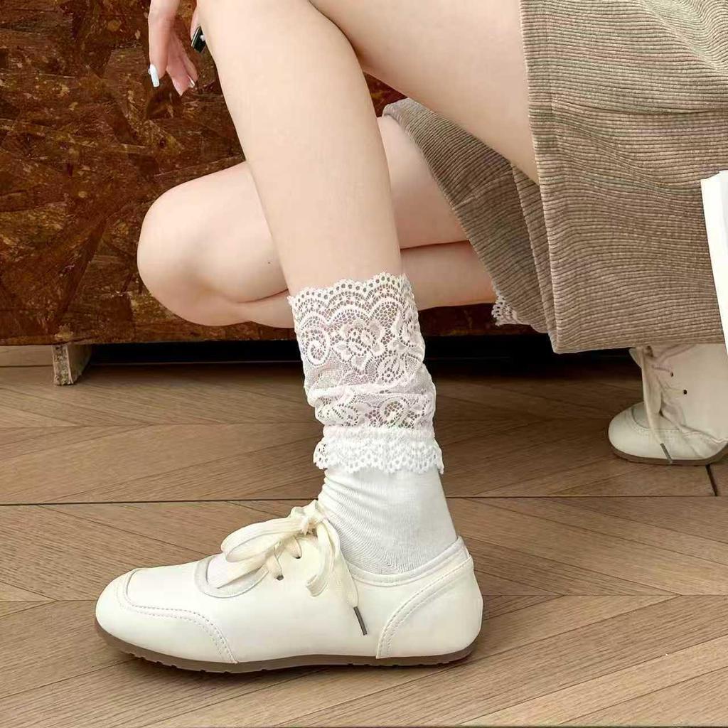 Women's Lace Ruffle Slouch Mid-Calf Socks: Spring, Summer & Winter Korean Style