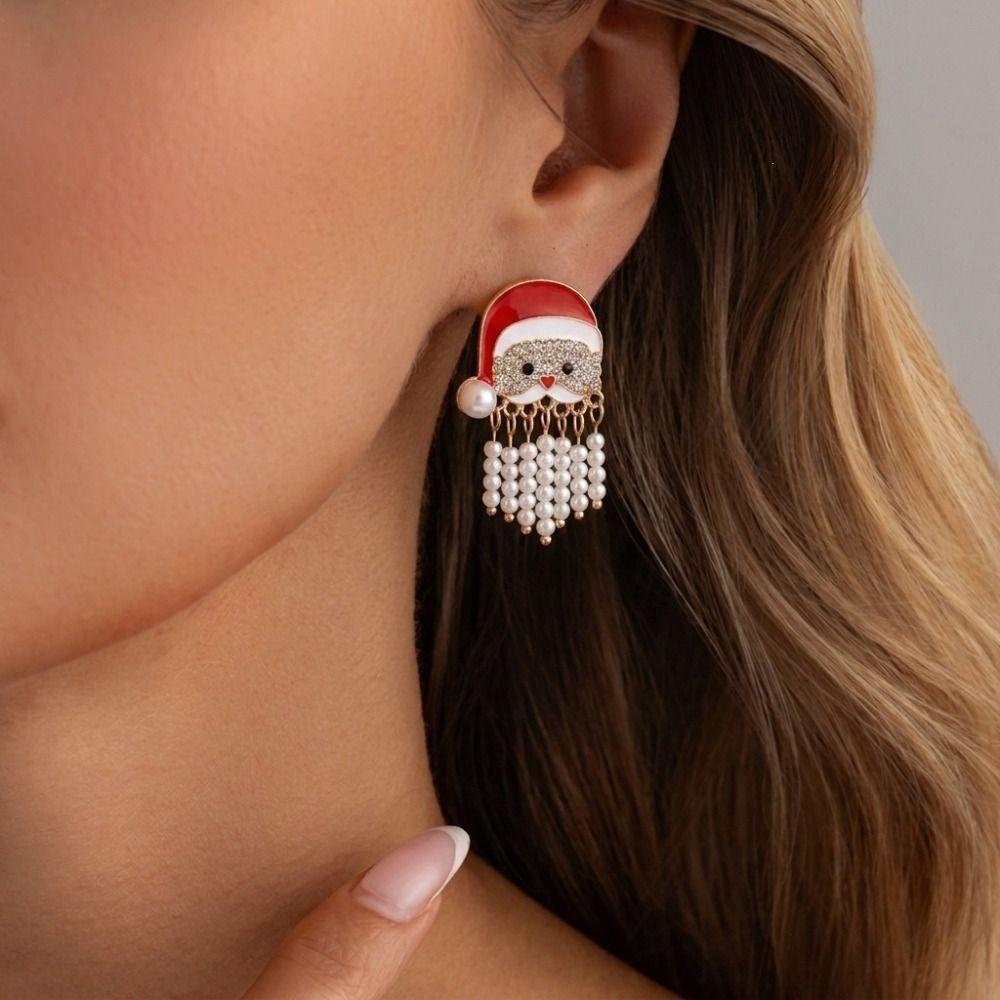 Long Tassel Design Enamel Drop Earrings Santa Claus Stud Earrings  Holiday Occasion