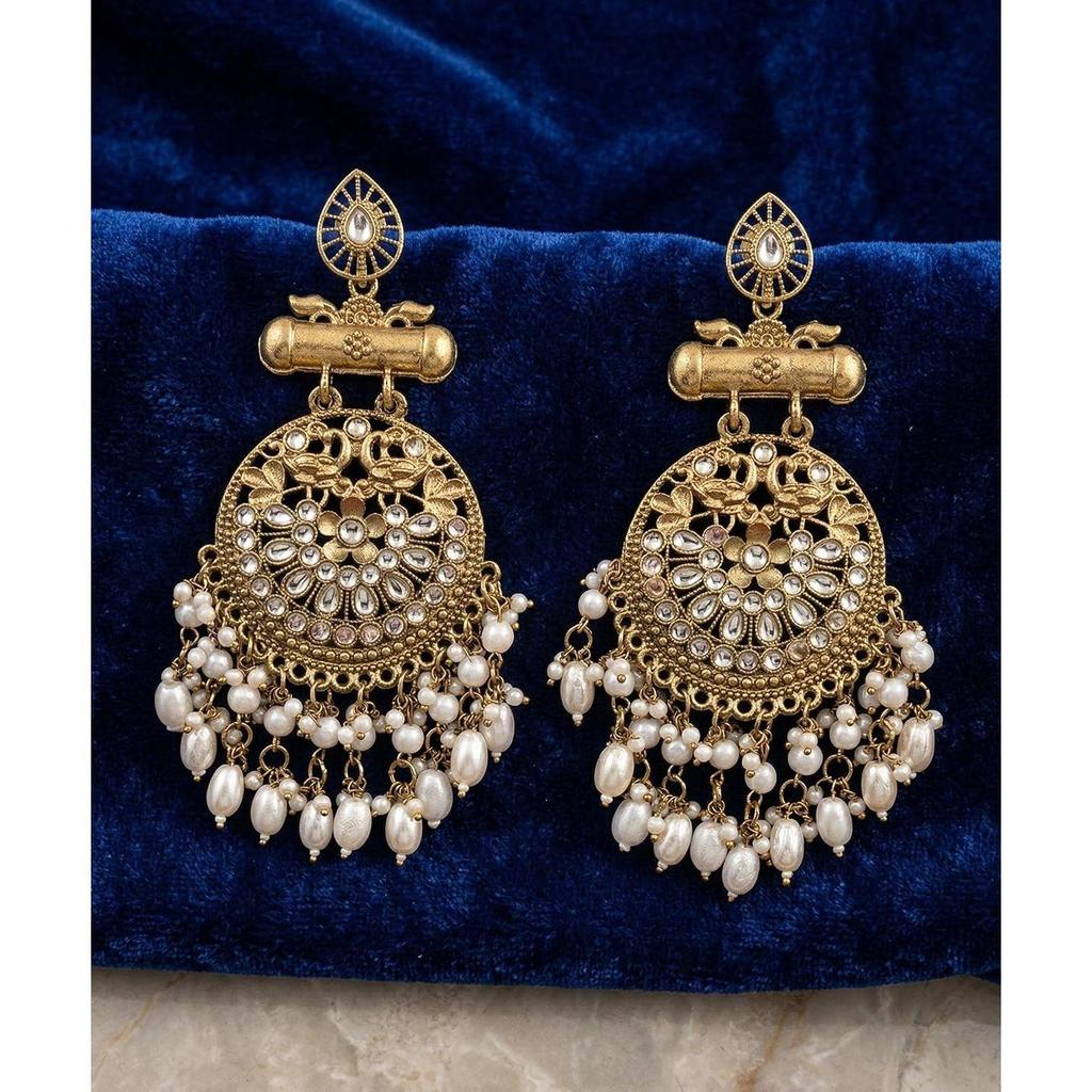 Heritage Chandbali Ohrringe für Damen | Chandbali im antiken Goldstil mit Tropfen | Traditioneller Schmuck für Hochzeiten und Feste