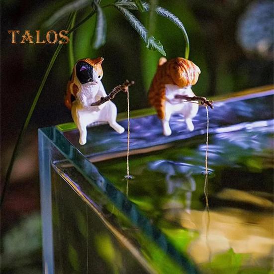 Fishing Cat Figurine Resin Cartoon Kitten Statue Animal Sculpture Home Office Desktop Aquarium Fish Tank Decoration Ornament