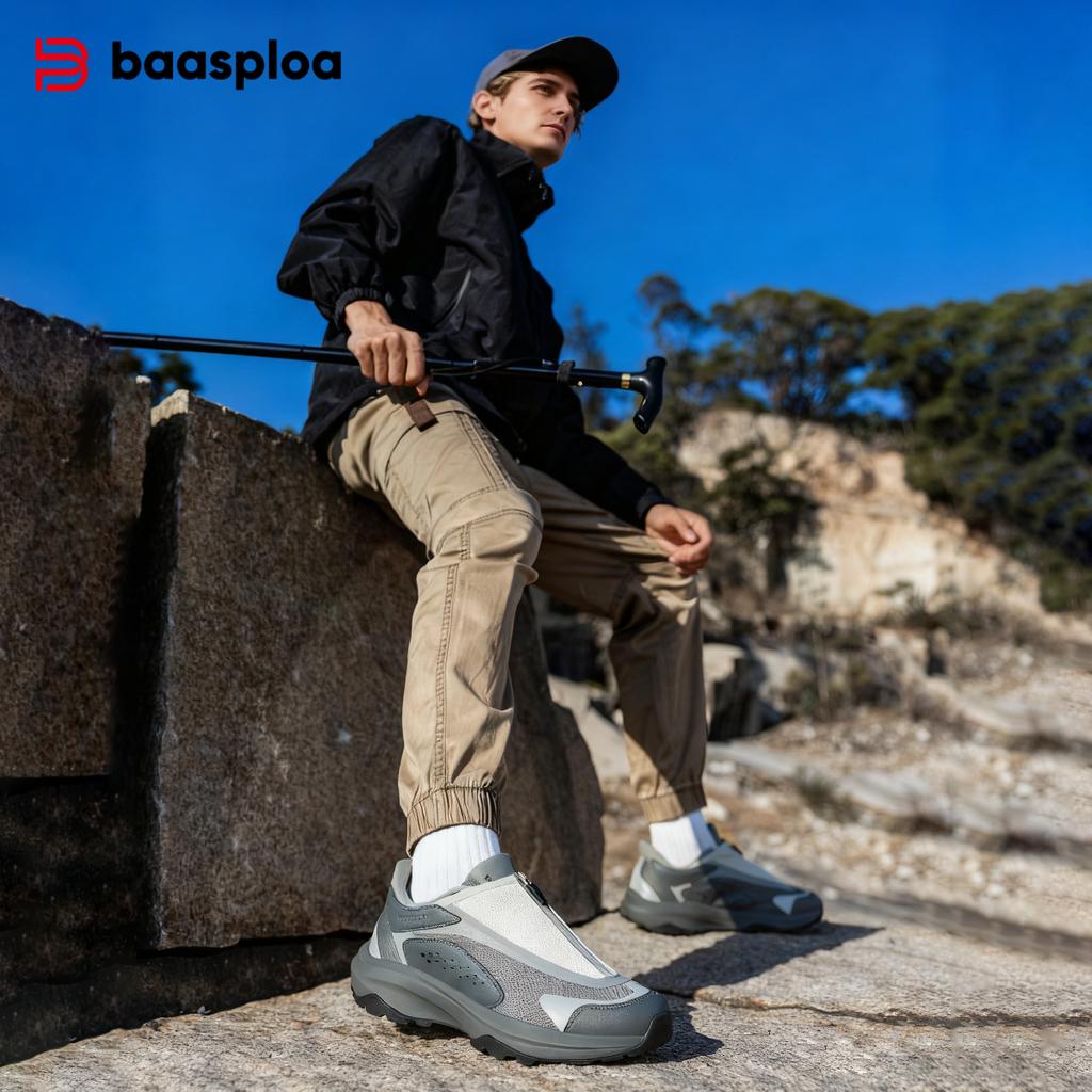 BAASPLOA Men's Outdoor Hiking Boots Hiking Shoes Men's Rotating Buckle Lightweight Non-slip Men's Outdoor Brand Men's Shoes Winter Upgrade Thickened