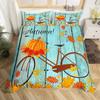 Herbst Bettwäsche Set King Queen Size 3tlg Herbst Blatt Kürbis Fahrrad Bettwäsche Set Mikrofaser Bettbezug für Jungen Teenager Zimmer