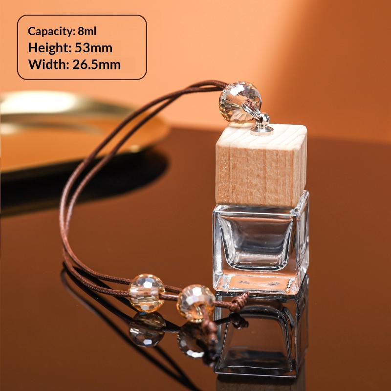 1Pcs Empty Glass Essential Oil Diffuser Bottle With Wooden Cap Car Hanging Perfume Bottle For Auto Aromatherapy Decoration