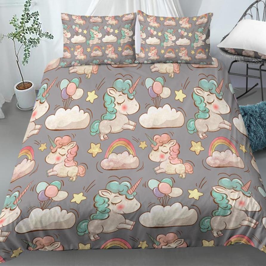 Cute Cartoon Unicorn Duvet Cover Queen And King Size 3D Printed Soft Bedding For Kids Girls Adults 3 Pcs With 2 Pillowcases