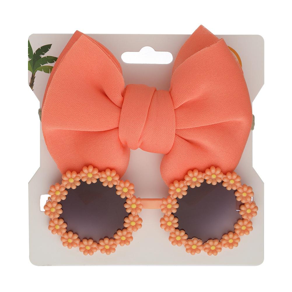 2Pcs Kids Sunglasses Headband Set Baby Unglasses Elastic Nylon Headband Bohemia Beach Seaside Sun Glasses Kids Bow Headwear